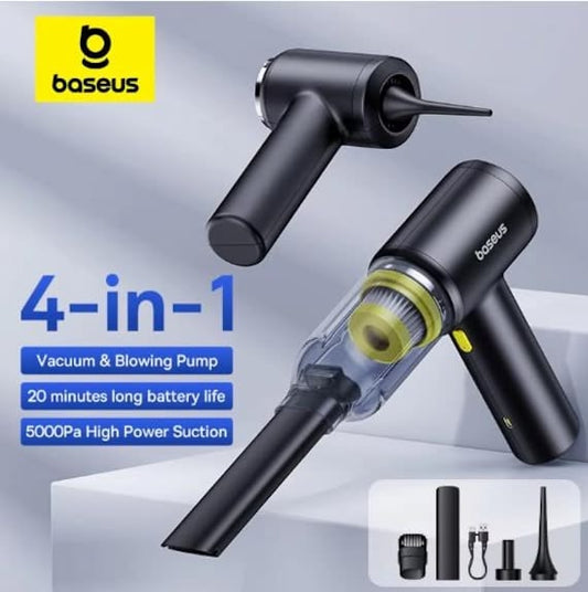 Baseus 4-in-1 Portable Car Vacuum Cleaner – Cordless Handheld Mini Vacuum & Air Blower, 5000Pa High Power Suction, 20 Min Battery Life
Product Description
Keep your car, home, and office spotles